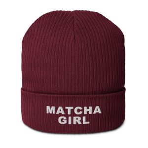 Matcha Girl – Text Organic Beanie – Bordeaux