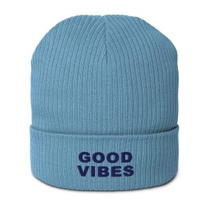 Beach & Good Vibes – Text Organic Beanie – Light Avio Blue