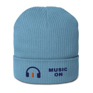 Music – Icon & Text Organic Beanie – Light Avio Blue