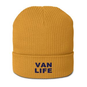Van Life – Text Organic Beanie – Mustard Yellow